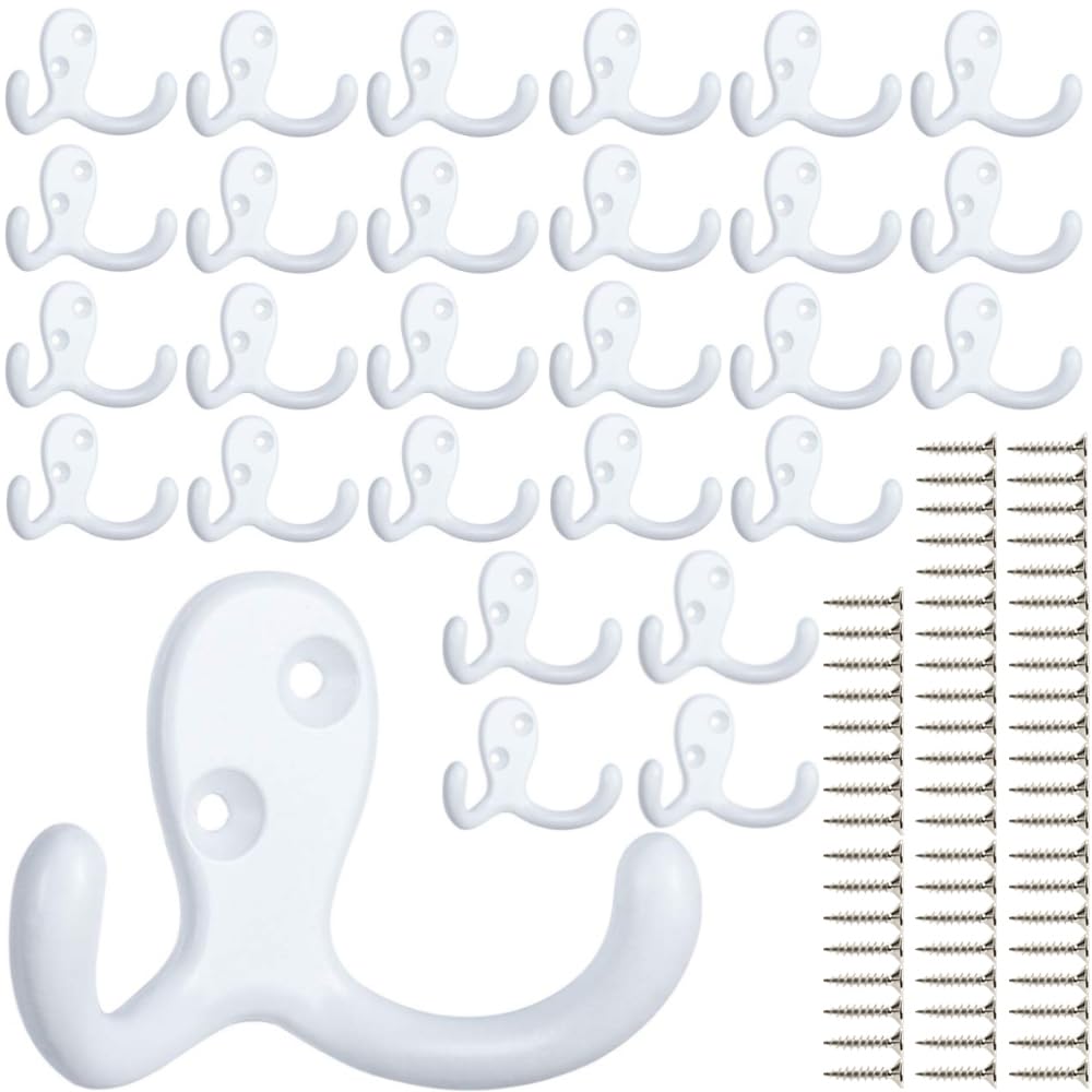 IBosins 10 Pack Silvery Double Prong Coat Hooks Wall Mounted with 20 Screws