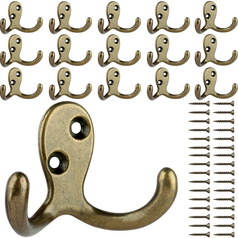 IBosins 10 Pack Silvery Double Prong Coat Hooks Wall Mounted with 20 Screws