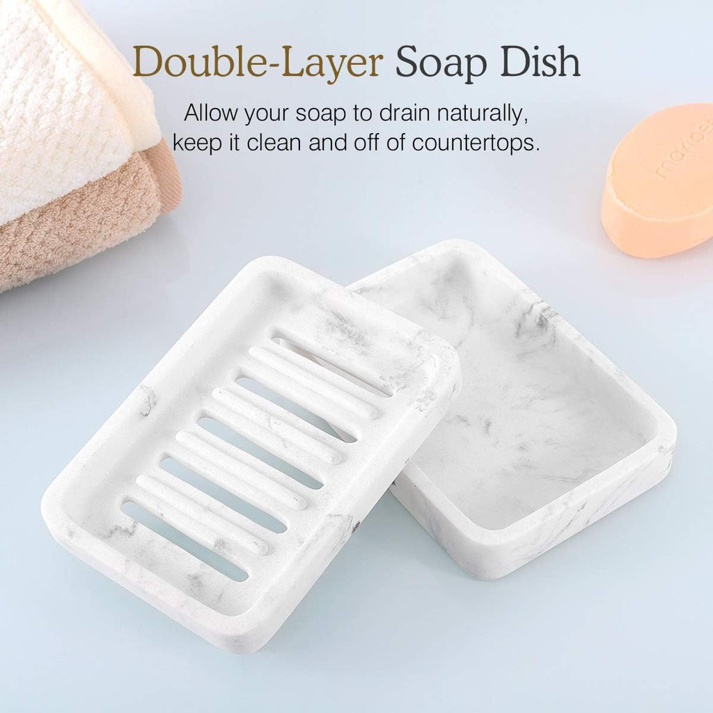 Luxspire Soap Dish Tray, Double Layer Soap Holder, White Marble