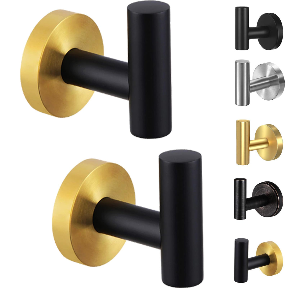Kruodop Towel Hooks for Bathroom,2 Packs Wall Mount Towel Holder,Black Matte Wall Robe Hook,Stainless Steel Heavy Duty Door Hanger Towel Hook for Kitchen, Bedroom,Hotel,Pool,Coats(Drilling)