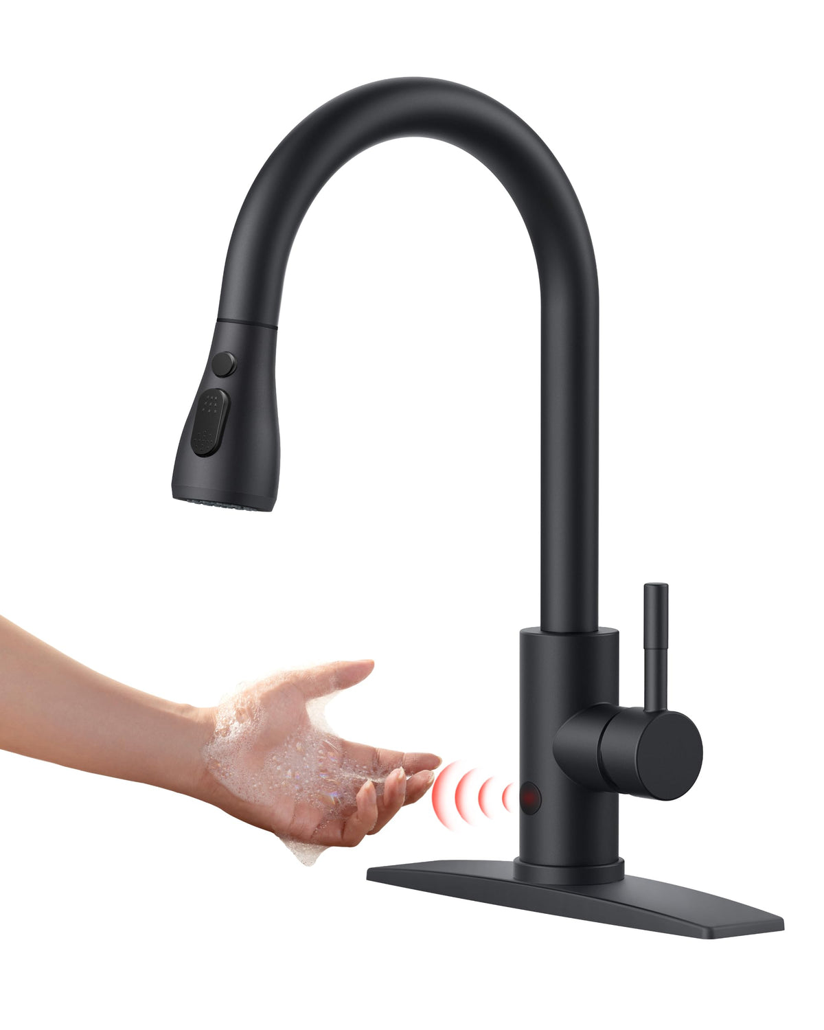 FORIOUS Black Kitchen Faucet with Pull Down Sprayer, High Arc Single Handle