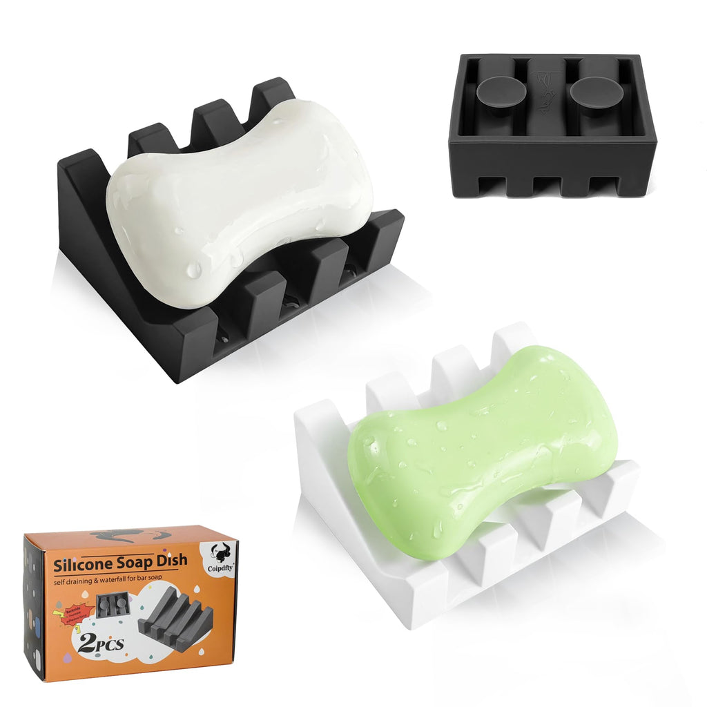 Soap Dish Holder for Shower with Suction Cup, Silicone Soap Holder & Saver Self-Draining Bar Soap Dish Keeps Soap Dry for Bathroom, Kitchen, Bathtub, Extends Soap Life (White-1Pack)