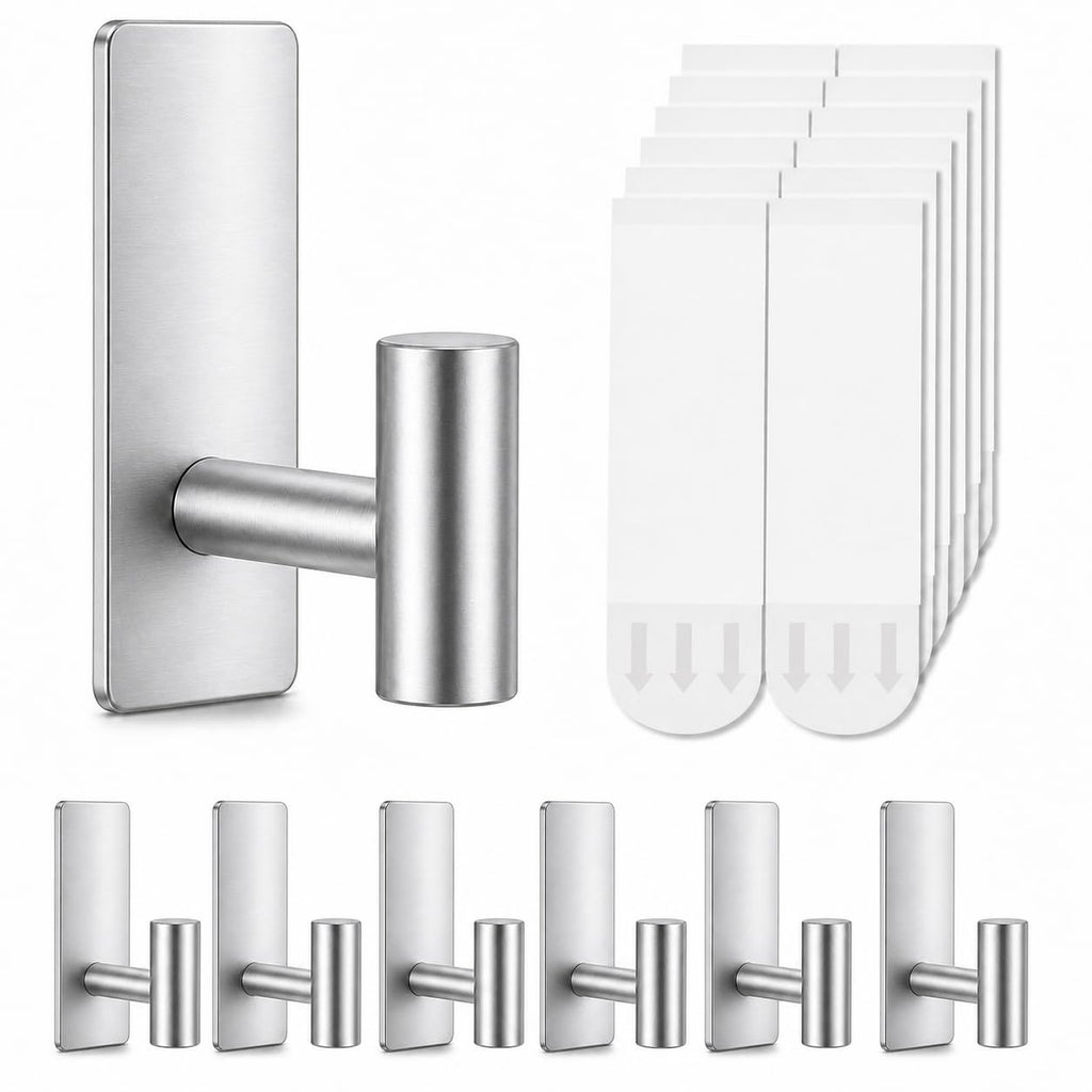 5 Pcs Towel Hooks Heavy Duty for Hanging，Adhesive Wall Hooks with Removable Strips，Sticky No Damage，Outdoor for Bathrooms，Shower，Stockings，Decor，Robe，X-Large，Black 304 Stainless Steel