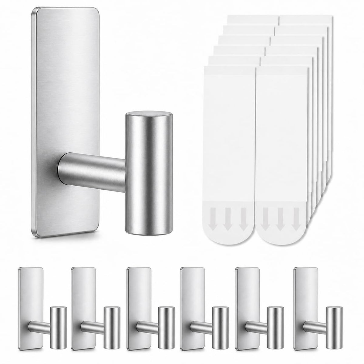 5 Pcs Towel Hooks Heavy Duty for Hanging，Adhesive Wall Hooks with Removable Strips，Sticky No Damage，Outdoor for Bathrooms，Shower，Stockings，Decor，Robe，X-Large，Black 304 Stainless Steel