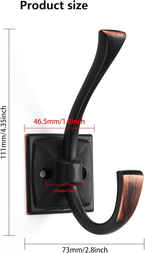 5 Pack Decorative Heavy Duty Towel Hooks for Hanging Robe Double Oil Rubbed Bronze Coat Hooks Wall Mounted with Screws for Key, Towel, Bags, Cup, Hat