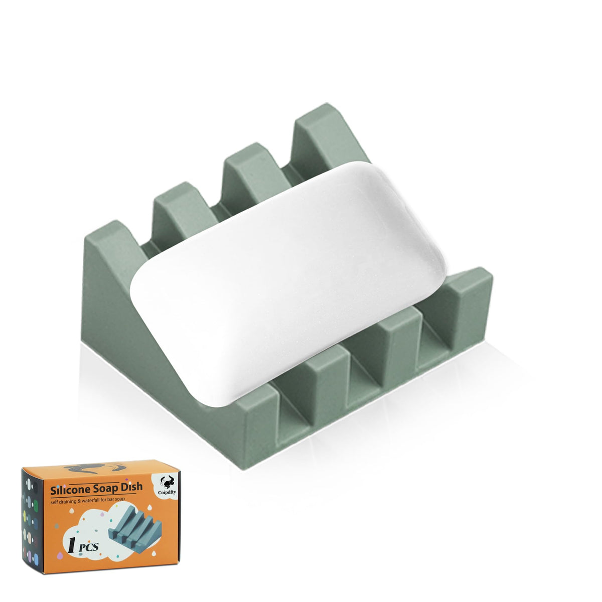 Self Draining Soap Dish Holder,Silicone Soap Dish,for Bathroom,Kitchen, Sponges，Can Extend Soap Life，Keep Soap Bars Dry and Easy Cleaning (White,1-Pack)