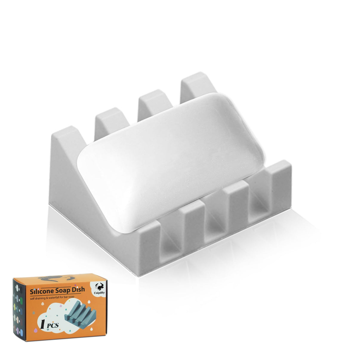 Self Draining Soap Dish Holder,Silicone Soap Dish,for Bathroom,Kitchen, Sponges，Can Extend Soap Life，Keep Soap Bars Dry and Easy Cleaning (White,1-Pack)