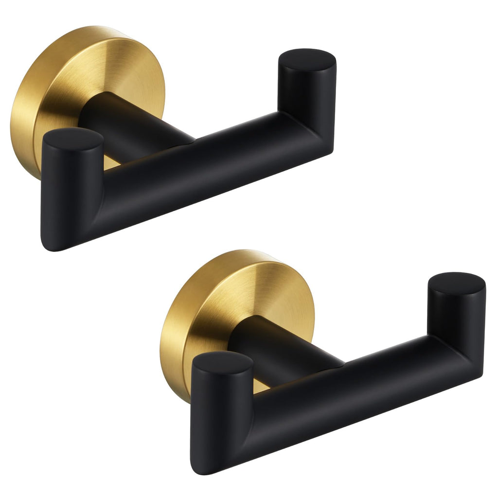 Angle Simple Double Towel Hook for Bathroom, Robe Coat Hook, Matte Black