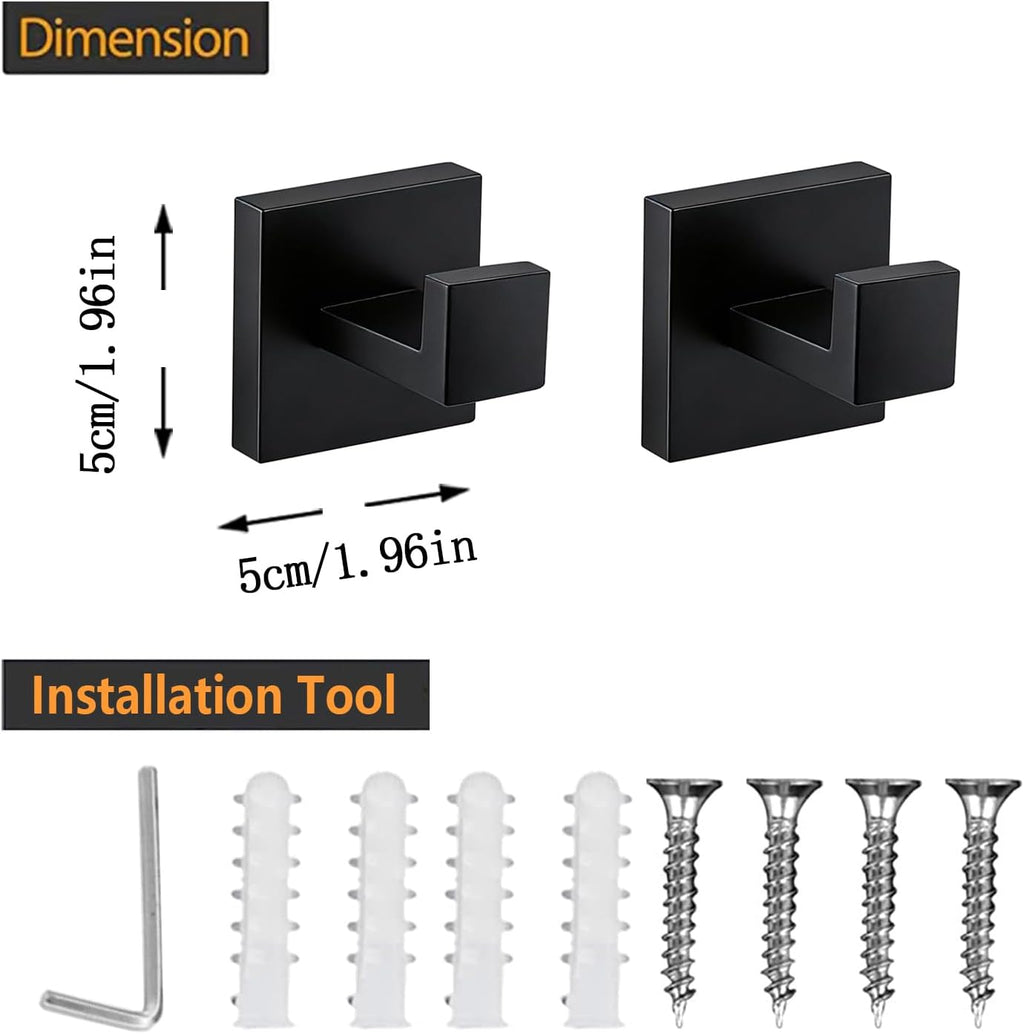 JOPOFI 2 Piece Towel Hook - Bathroom Robe Hook - Matte Black