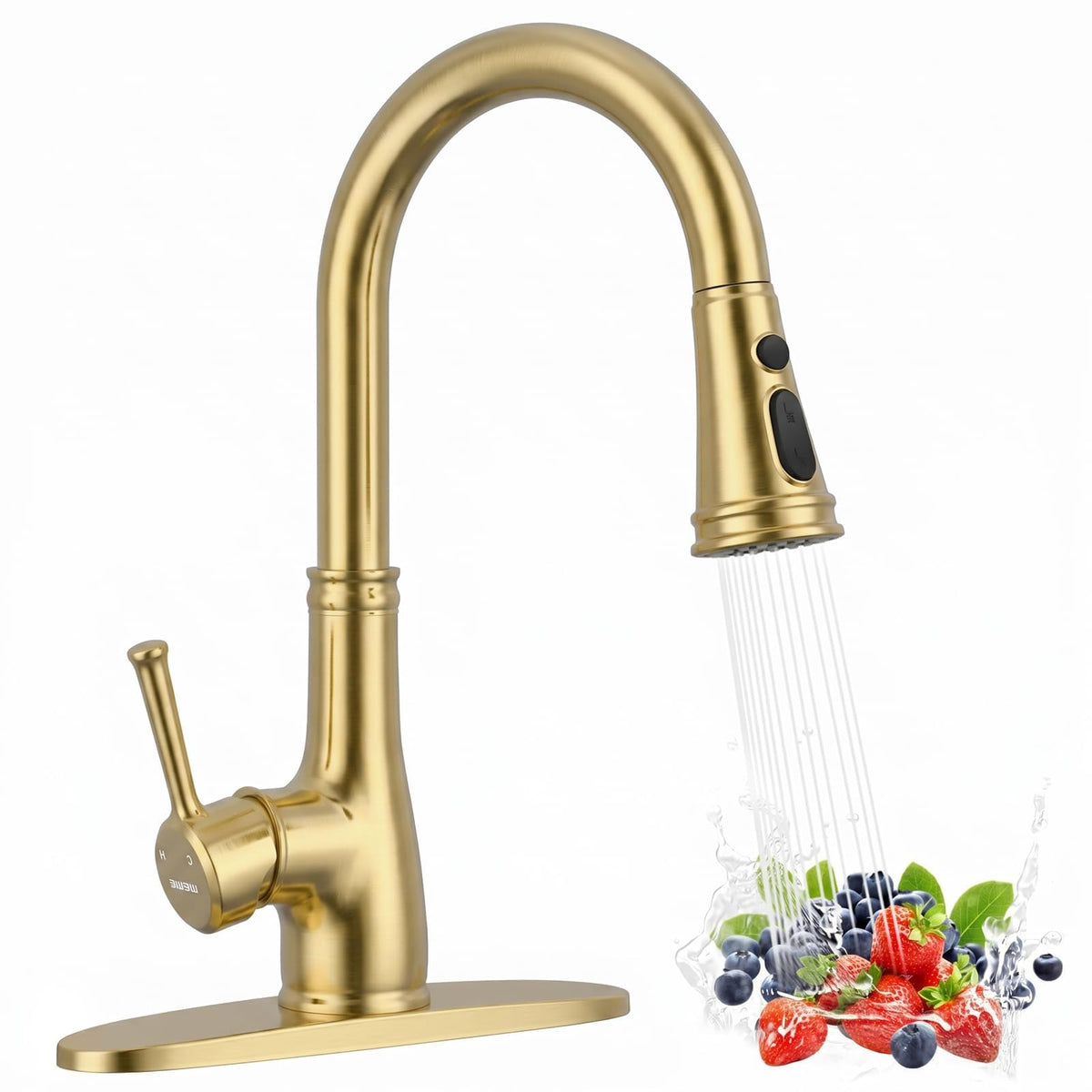 WEWE Pull-Down Kitchen Faucet with 3 Mode Sprayer, Polished Chrome