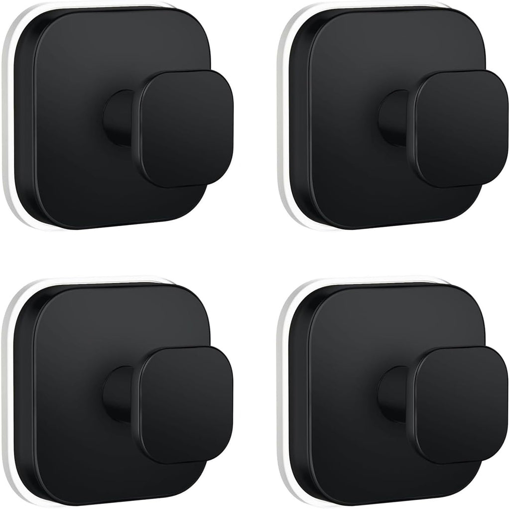 Suction Cup Hooks 4 Pack‑ Heavy‑Duty Shower Suction Hooks (Max Load 15 lbs), Removable Waterproof Towel Hooks for Shower Wall, Bathroom Glass, Window & Kitchen (Black)