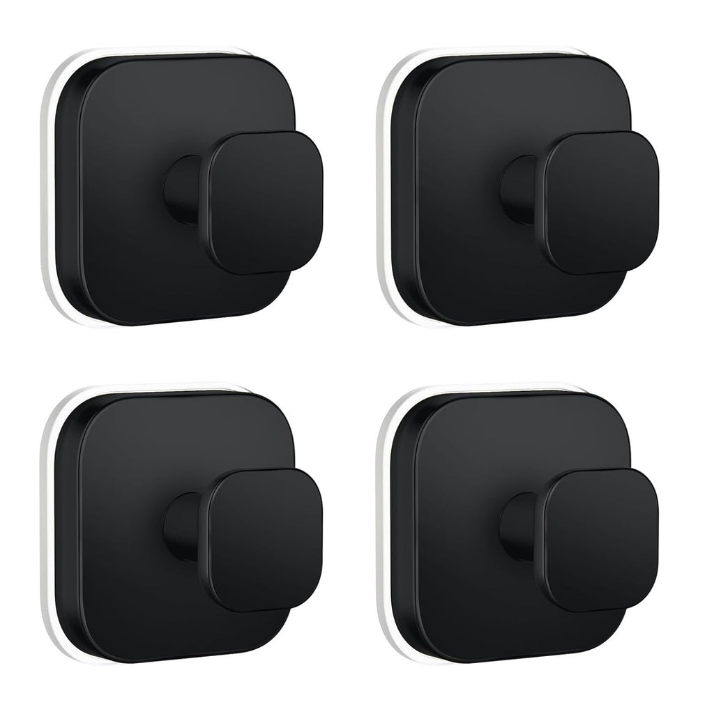 Suction Cup Hooks 4 Pack‑ Heavy‑Duty Shower Suction Hooks (Max Load 15 lbs), Removable Waterproof Towel Hooks for Shower Wall, Bathroom Glass, Window & Kitchen (Black)