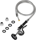 Pre-rinse Hose with Spray Valve, 45” Flexible Stainless Steel Hose with Black Pre Rinse Sprayer Head Assembly for Commercial Industrial Restaurant Kitchen Sink Faucet (3 Adapters Included)