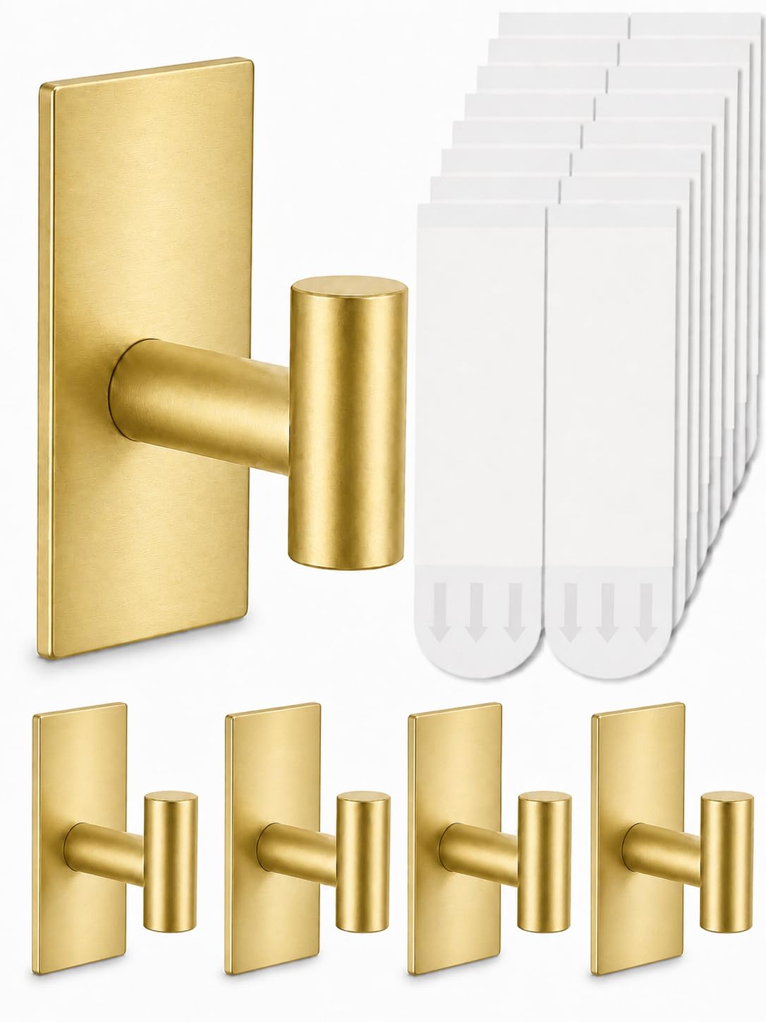 5 Pcs Towel Hooks Heavy Duty for Hanging，Adhesive Wall Hooks with Removable Strips，Sticky No Damage，Outdoor for Bathrooms，Shower，Stockings，Decor，Robe，X-Large，Black 304 Stainless Steel