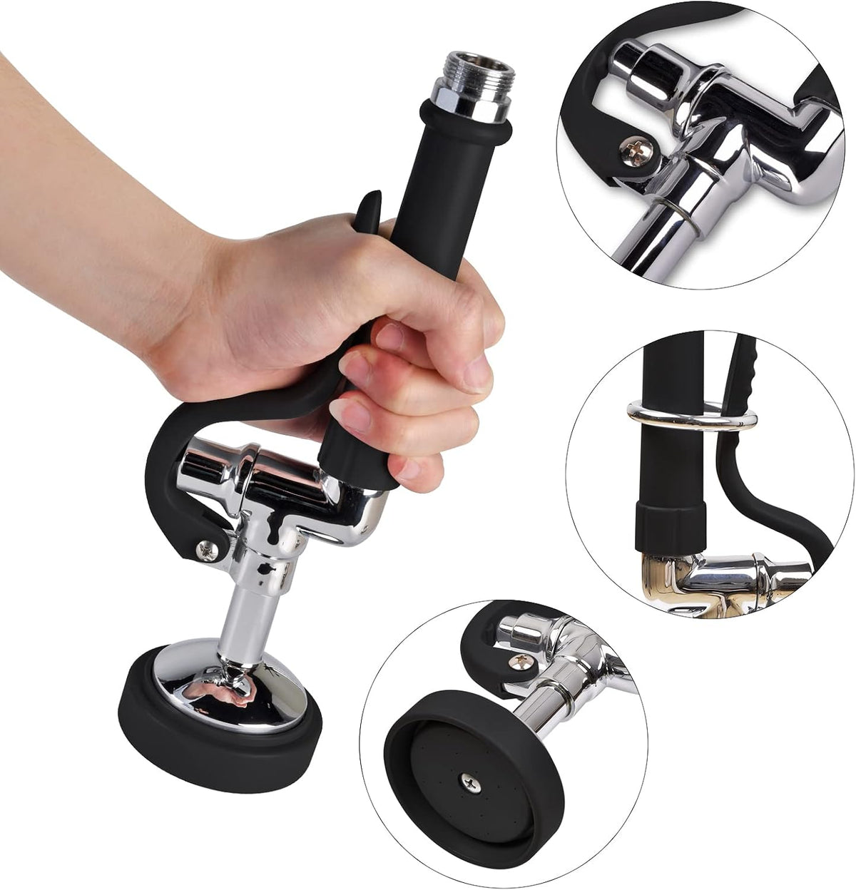 MSTJRY Commercial Sink Sprayer Pre Rinse Spray Valve with Handle Grip Assembly,1.42 GPM High Pressured Dish Sprayer for Replacement Kit of Commercial Faucet, Polished Chrome (Black)