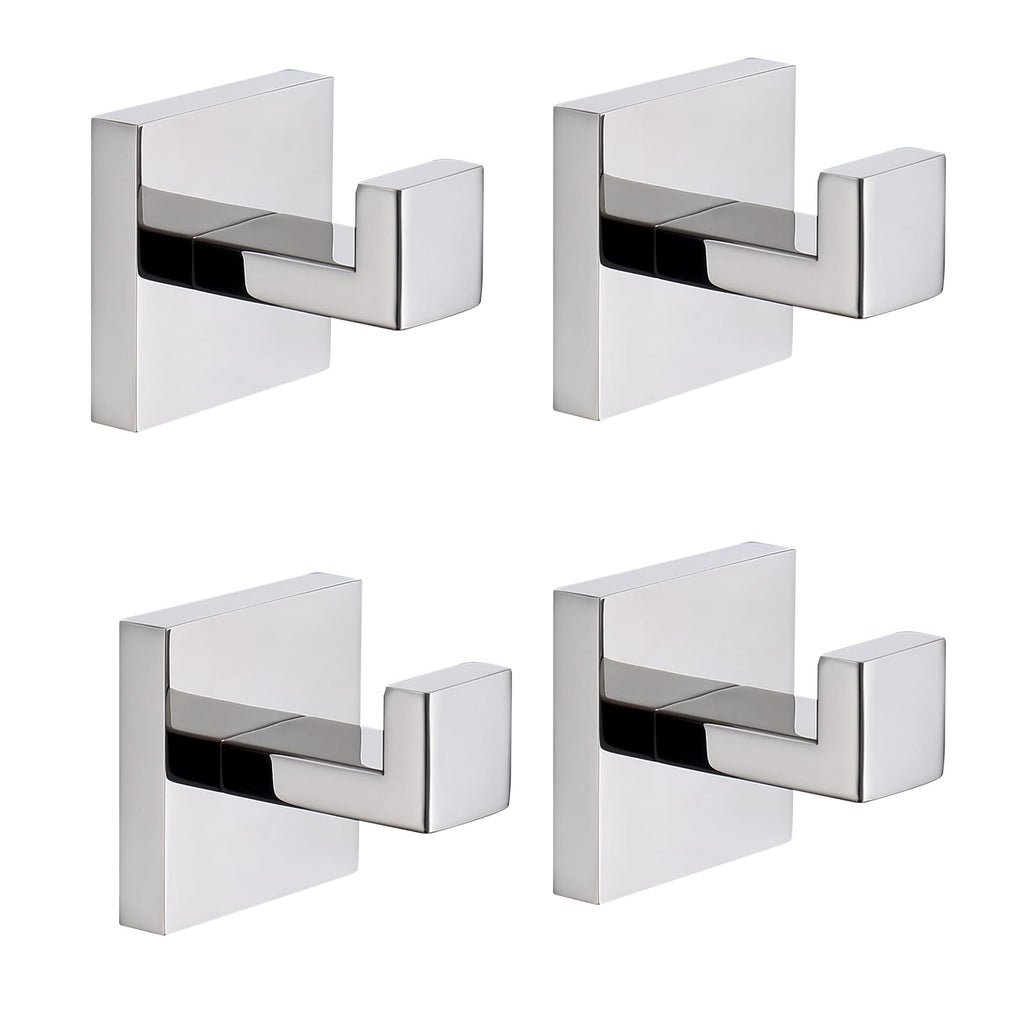 TASTOS Bath Towel Hooks Matte Black, 2 Pack Stainless Steel Robe Coat and Clothes Hook, Heavy Duty Wall Hook for Bathroom & Kitchen, Modern Square Style Wall Mounted (Black)