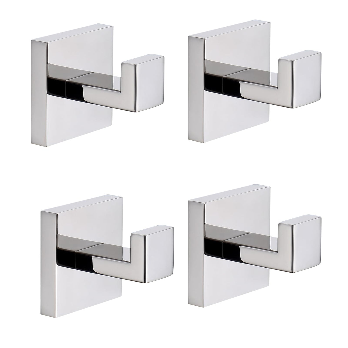 TASTOS Bath Towel Hooks Matte Black, 2 Pack Stainless Steel Robe Coat and Clothes Hook, Heavy Duty Wall Hook for Bathroom & Kitchen, Modern Square Style Wall Mounted (Black)