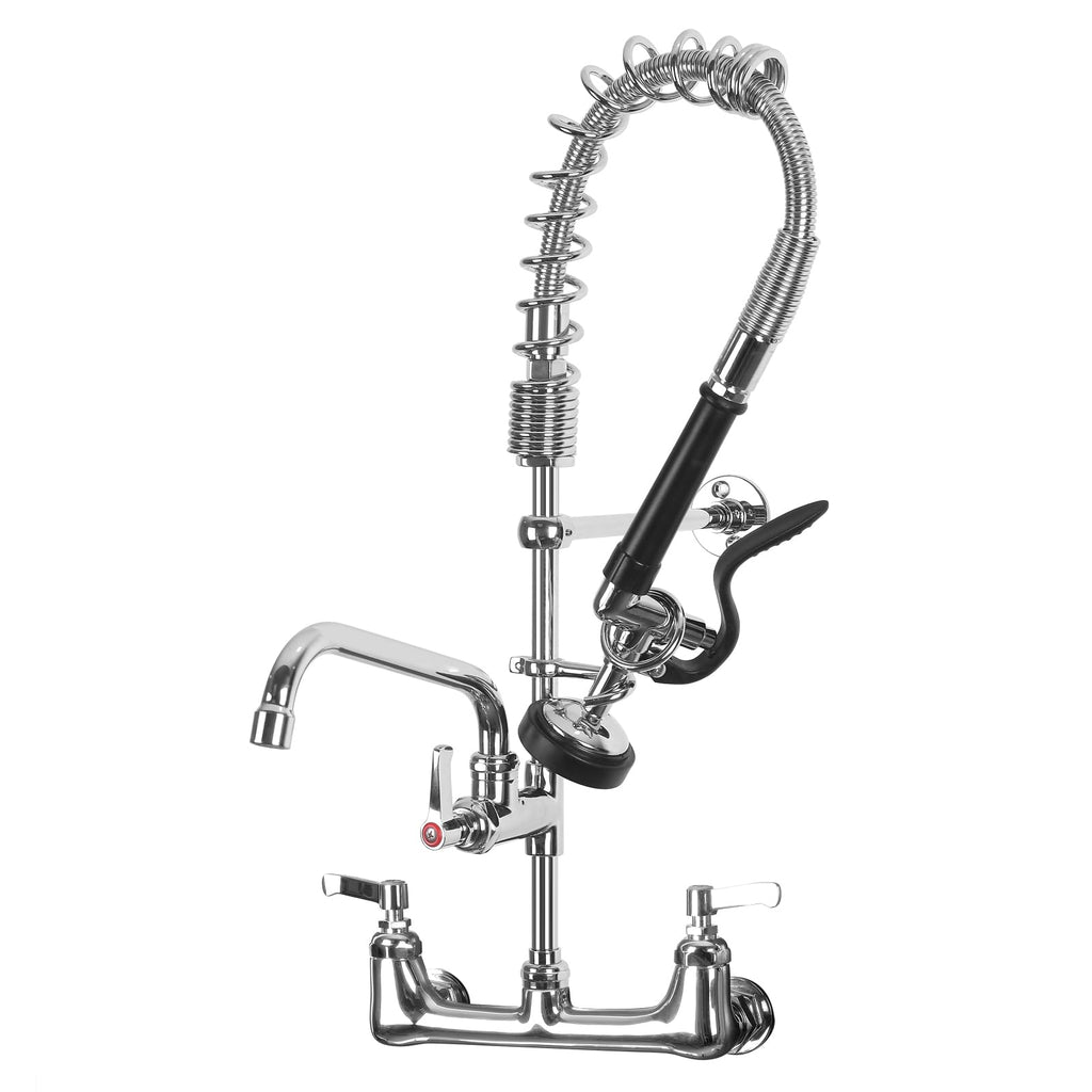 Commercial Sink Faucet with Sprayer for Kitchen: MSTJRY 42" Height 8" Center 14" Swing Spout Pre Rinse Assembly Wall Mount Commercial Faucet with Sprayer Fit for 3 Compartment Sink - Polished Chrome