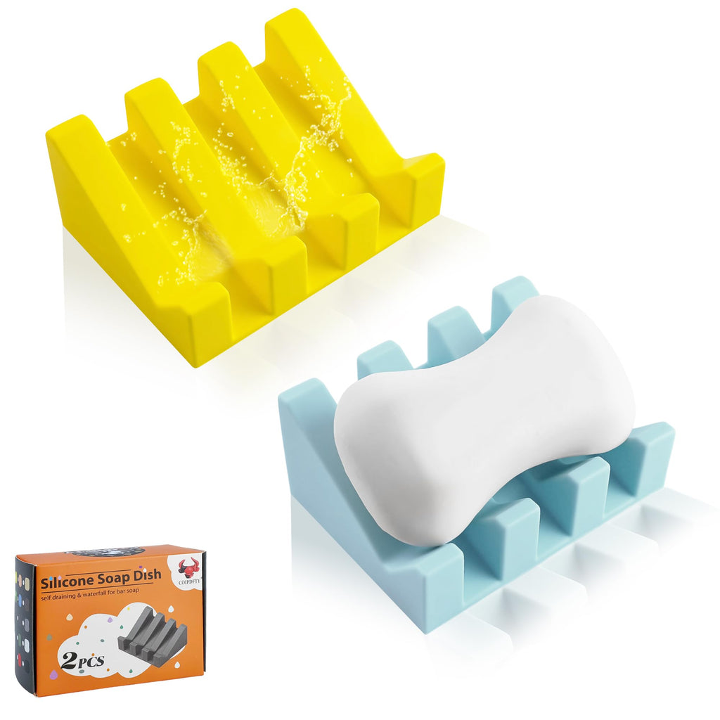 Self Draining Soap Dish Holder,Silicone Soap Dish,for Bathroom,Kitchen, Sponges，Can Extend Soap Life，Keep Soap Bars Dry and Easy Cleaning (White,1-Pack)