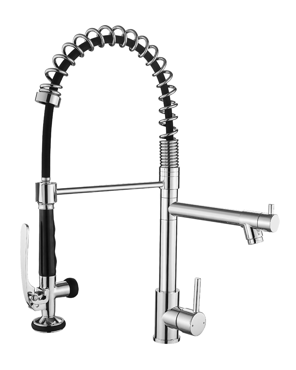 Fapully Commercial Kitchen Faucet,Wall Mount Kitchen Sink Faucet with Pre-Rinse Pull Down Sprayer,25‘’ Height 8'' Center 3 Compartment Sink Faucets with 12.2'' Swing Spout Chrome