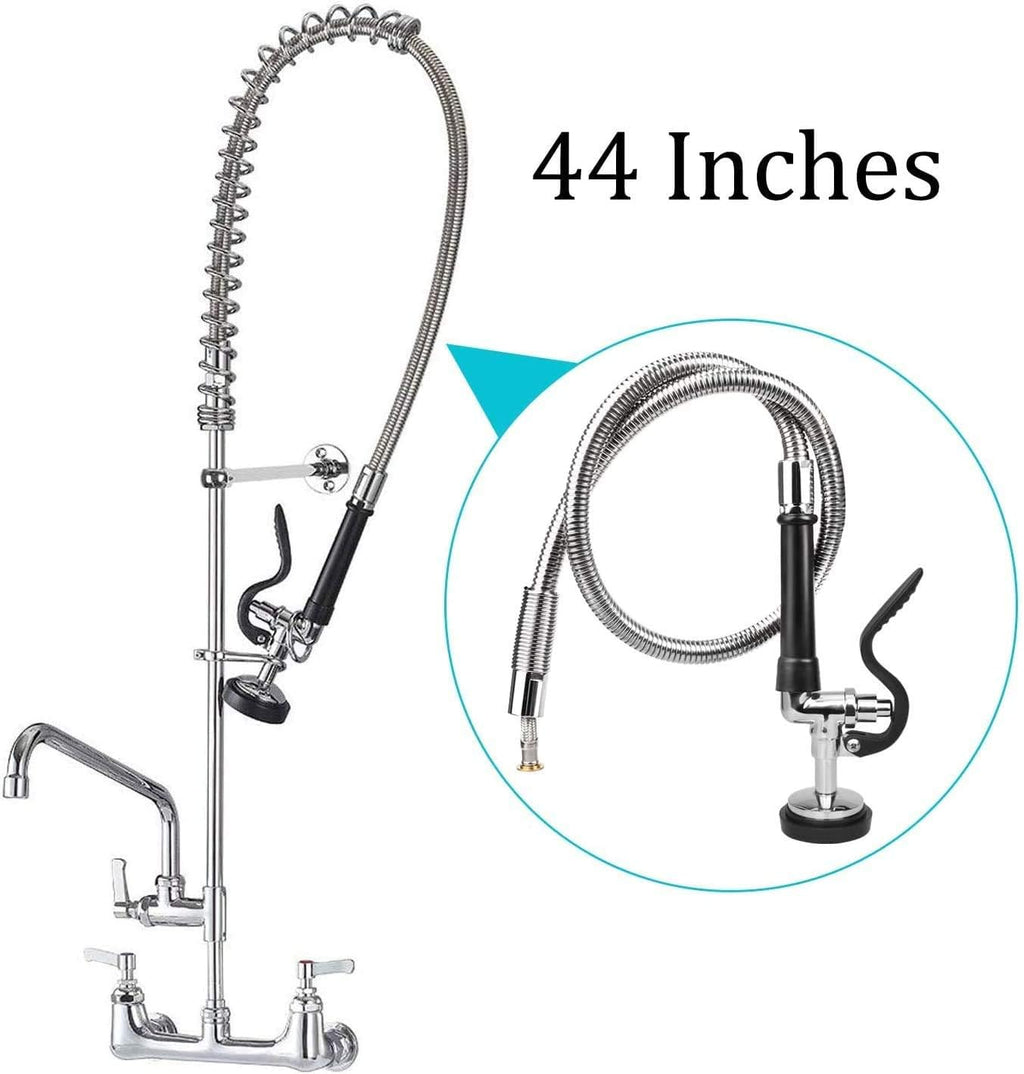 Pre-Rinse Hose with Spray Valve 44 Inch Flexible Stainless Hose with Sprayer Nozzle Head Replacement Kit for Commercial Kitchen Sink Faucet(Free Brass Adapter to Connect Add-on Swivel Spout)