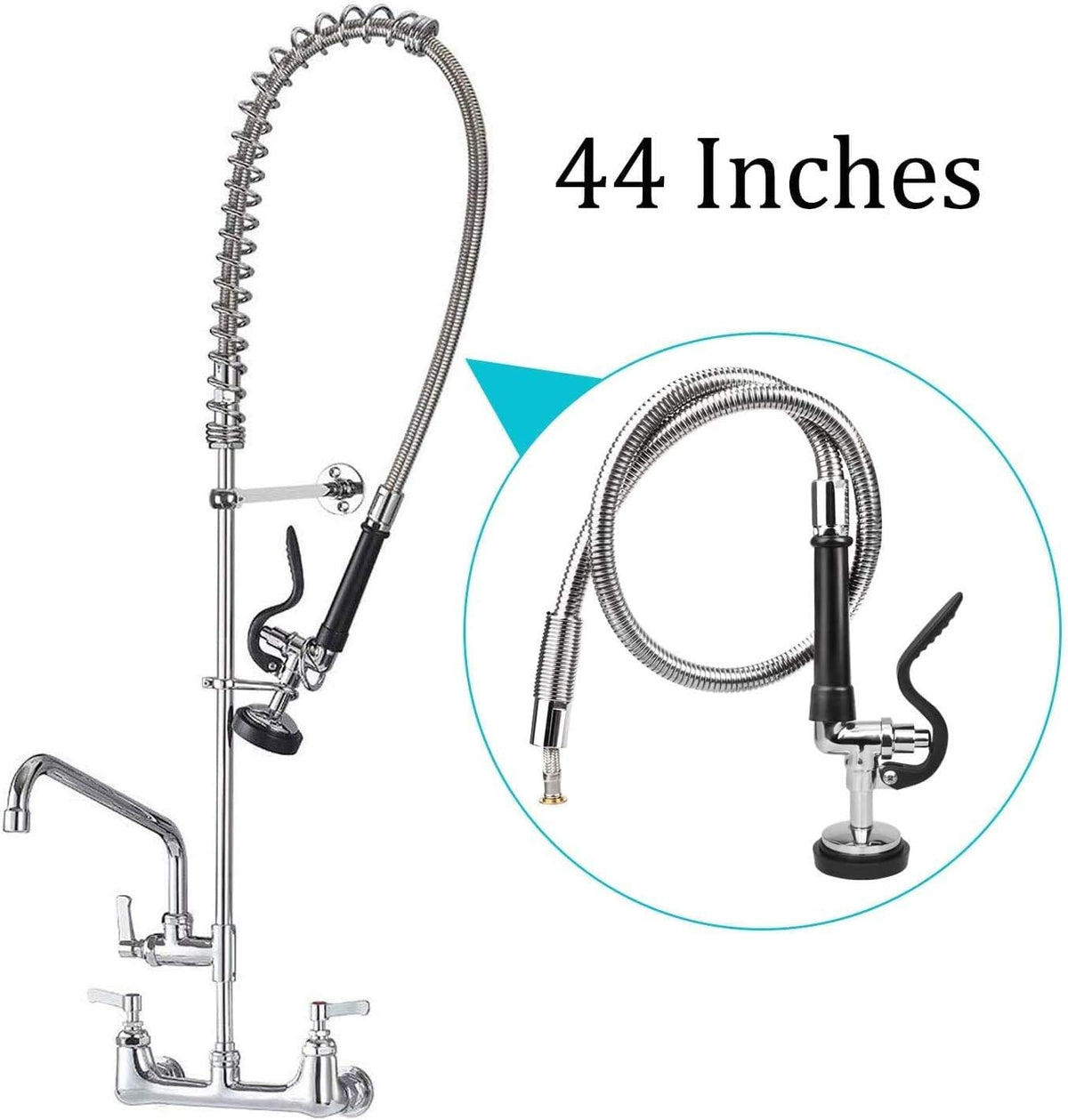 Pre-Rinse Hose with Spray Valve 44 Inch Flexible Stainless Hose with Sprayer Nozzle Head Replacement Kit for Commercial Kitchen Sink Faucet(Free Brass Adapter to Connect Add-on Swivel Spout)