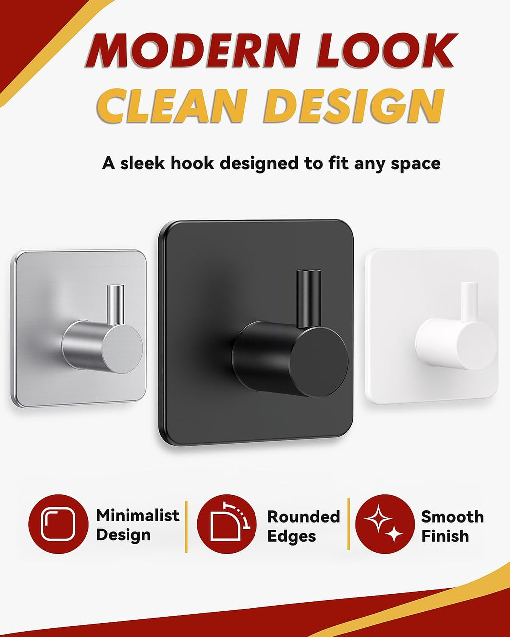 Auxmir Heavy Duty Adhesive Hooks, 5 Pack Stainless Steel Hooks 22 lb, Black
