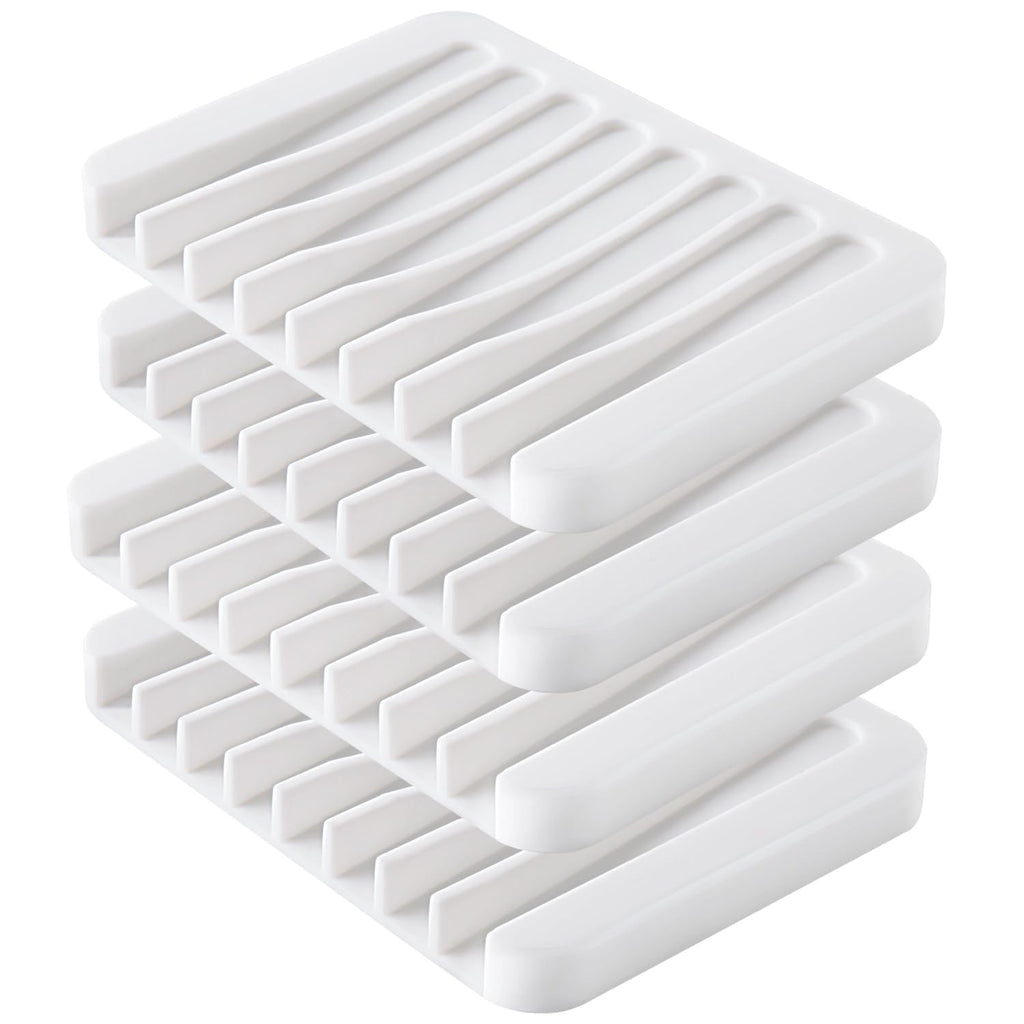 4PCS Self-Draining Silicone Bar Soap Dish and Holders for Shower