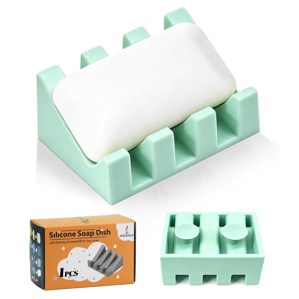 Silicone Soap Dish Self Draining with Suction Cups (White, 1 Pack)