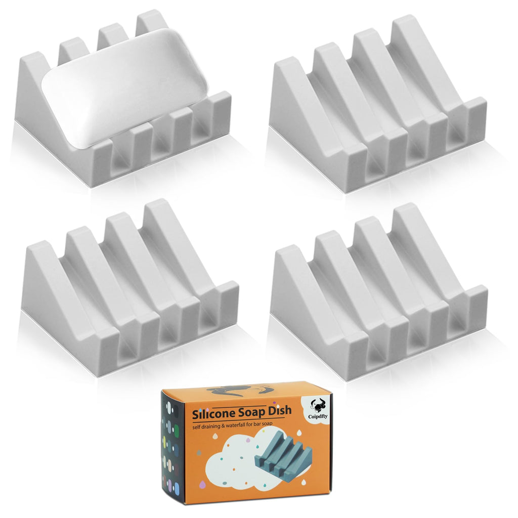 Self Draining Soap Dish Holder,Silicone Soap Dish,for Bathroom,Kitchen, Sponges，Can Extend Soap Life，Keep Soap Bars Dry and Easy Cleaning (White,1-Pack)