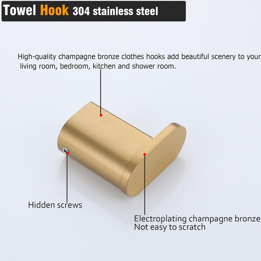 RANDOM Champagne Bronze Towel Hooks for Bathrooms Wall Mount Coat Hooks SUS304 Stainless Steel Hand Towel Robe Hook.96026-8CB