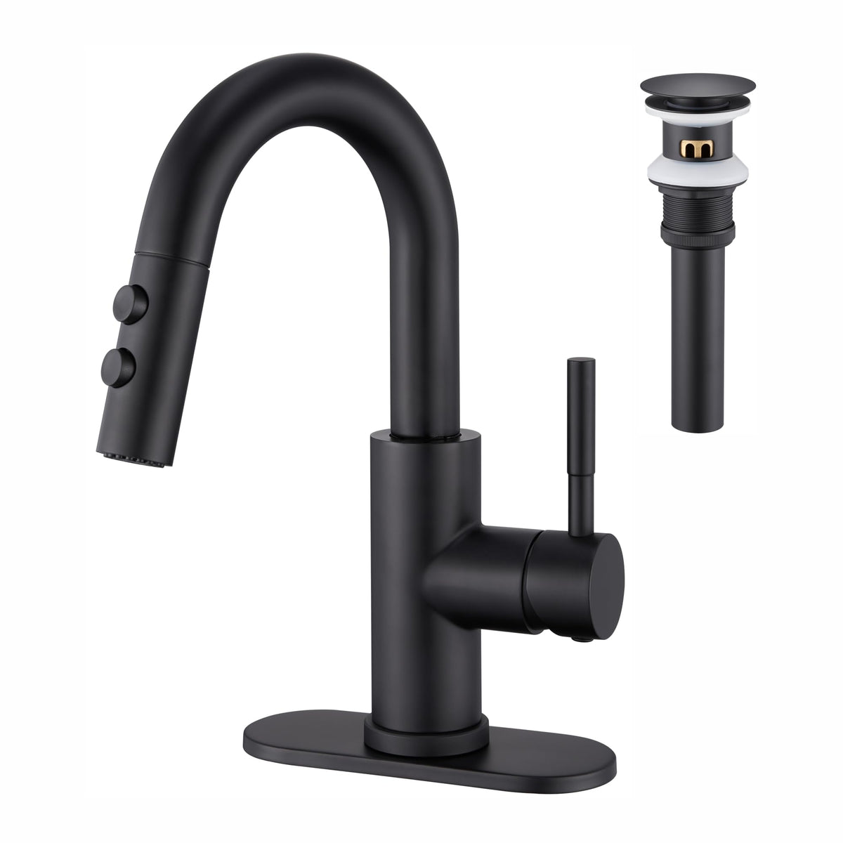 Bathroom Faucet with Sprayer, Brushed Gold Single Hole with Pop-Up Drain