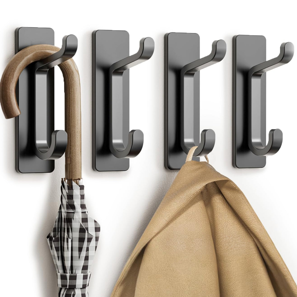 pickpiff 13LB Strong Stick-on Hooks for Coat & Towel, Brushed Nickel 4 Pack
