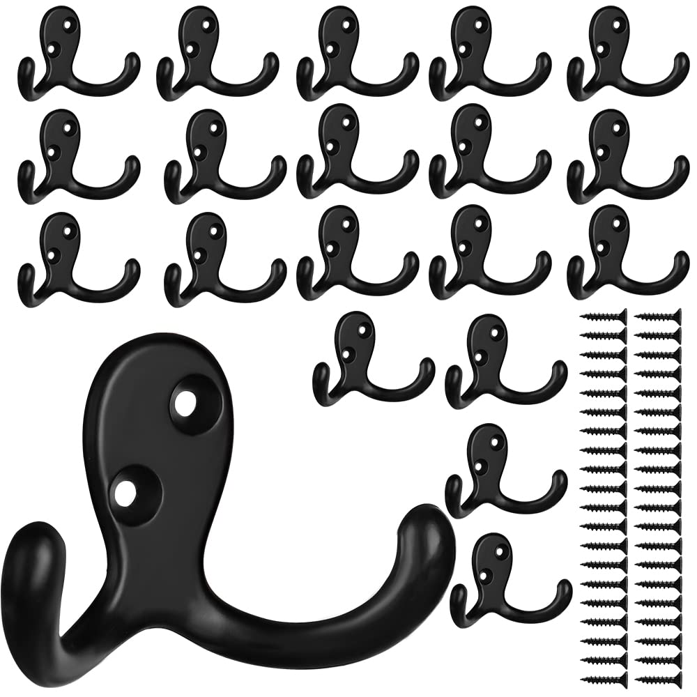 IBosins 10 Pack Silvery Double Prong Coat Hooks Wall Mounted with 20 Screws