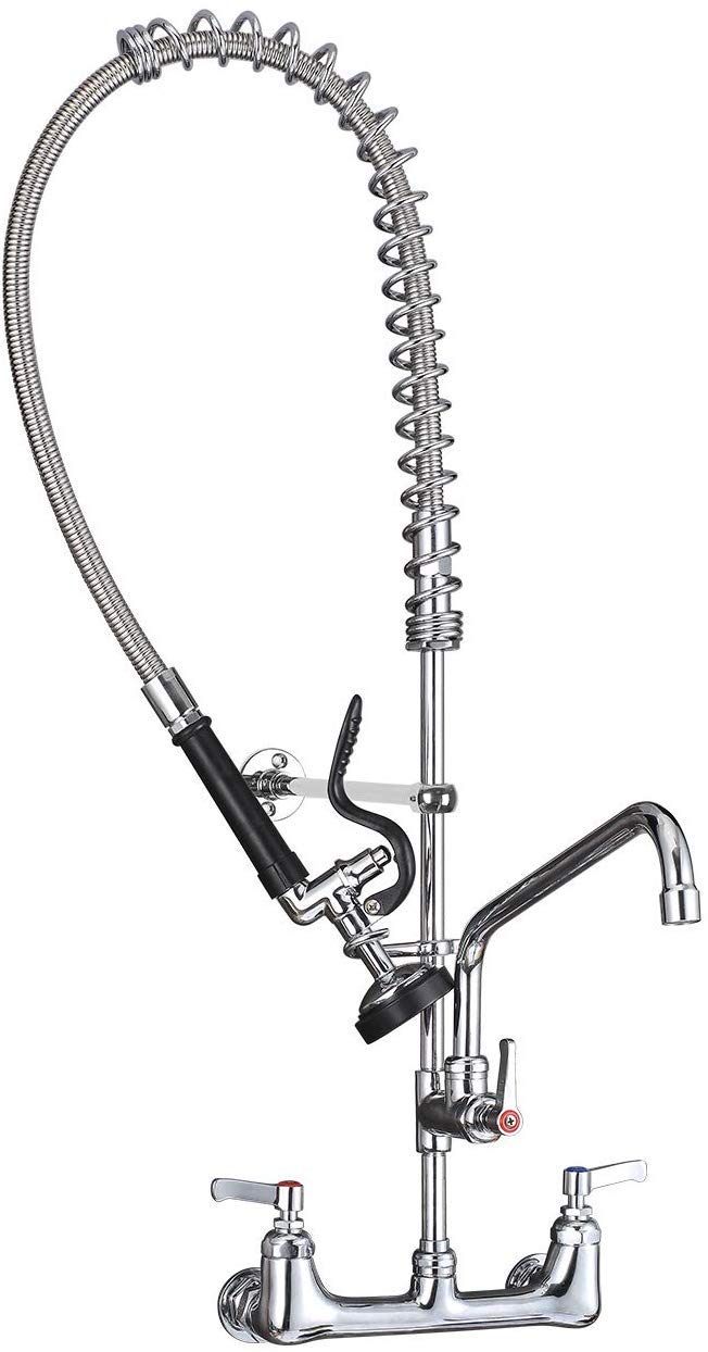 Commercial Sink Faucet with Sprayer for Kitchen: MSTJRY 42" Height 8" Center 14" Swing Spout Pre Rinse Assembly Wall Mount Commercial Faucet with Sprayer Fit for 3 Compartment Sink - Polished Chrome