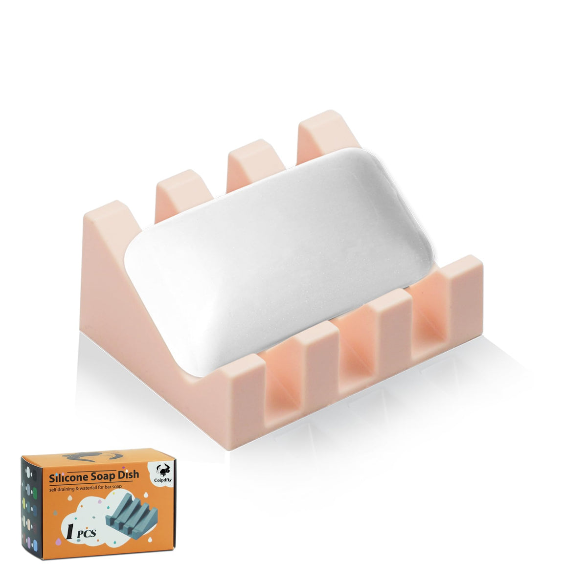 Self Draining Soap Dish Holder,Silicone Soap Dish,for Bathroom,Kitchen, Sponges，Can Extend Soap Life，Keep Soap Bars Dry and Easy Cleaning (White,1-Pack)