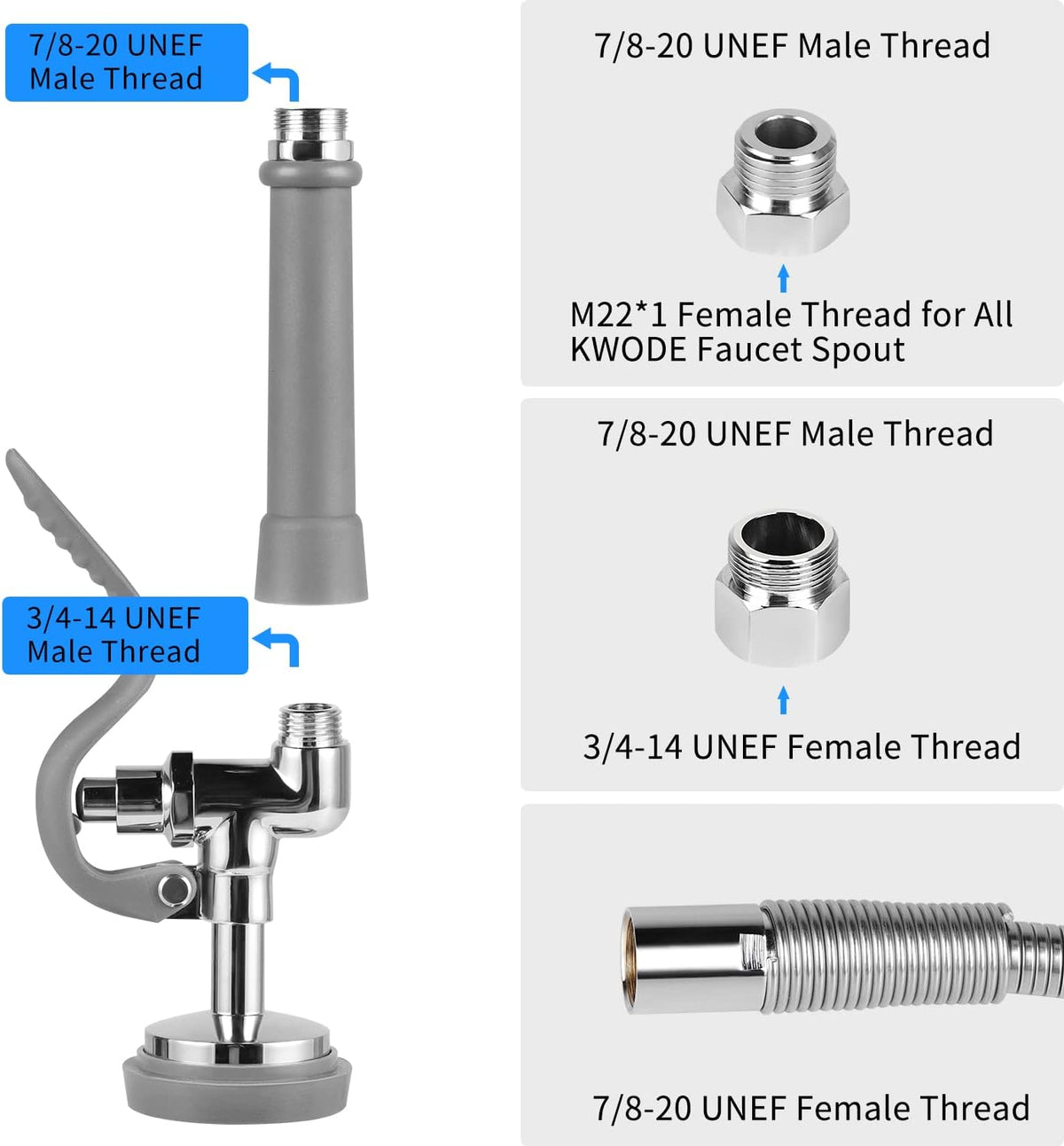 Spray Valve with Pre-Rinse Hose 60”Flexible Stainless Hose with High Pressure Pre Rinse Sprayer Nozzle Head Assembly Kit for Commercial Restaurant Industrial Kitchen Faucet