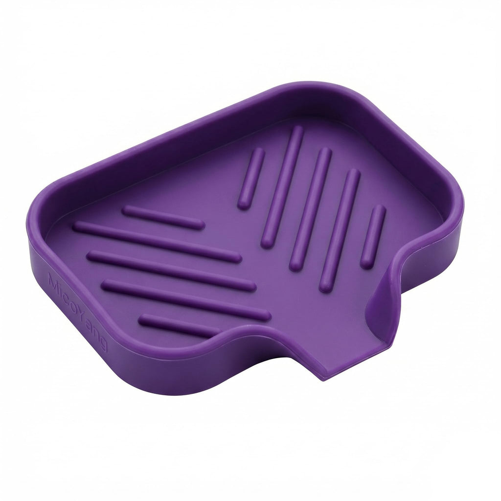 MicoYang Silicone Soap Dish with Drain Spout, Self-Draining Sink Organizer Tray for Bathroom and Kitchen, Sponges, Dispensers and Soap Holder, Non-Slip and Dishwasher Safe, White (Compact, 4.9"×3.2")