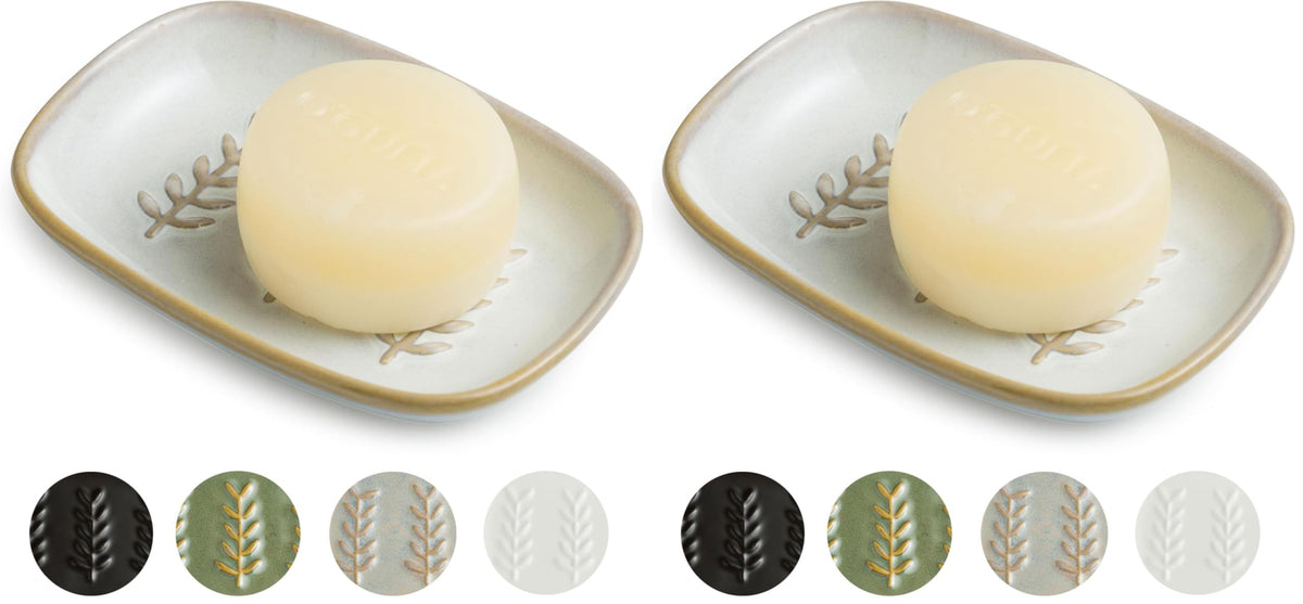 Miamolo Soap Dish, Ceramic Soap Holder Shower Soap Dish for Bar Soap Sponge, Soap Saver Tray for Bathroom Kitchen Sink, White