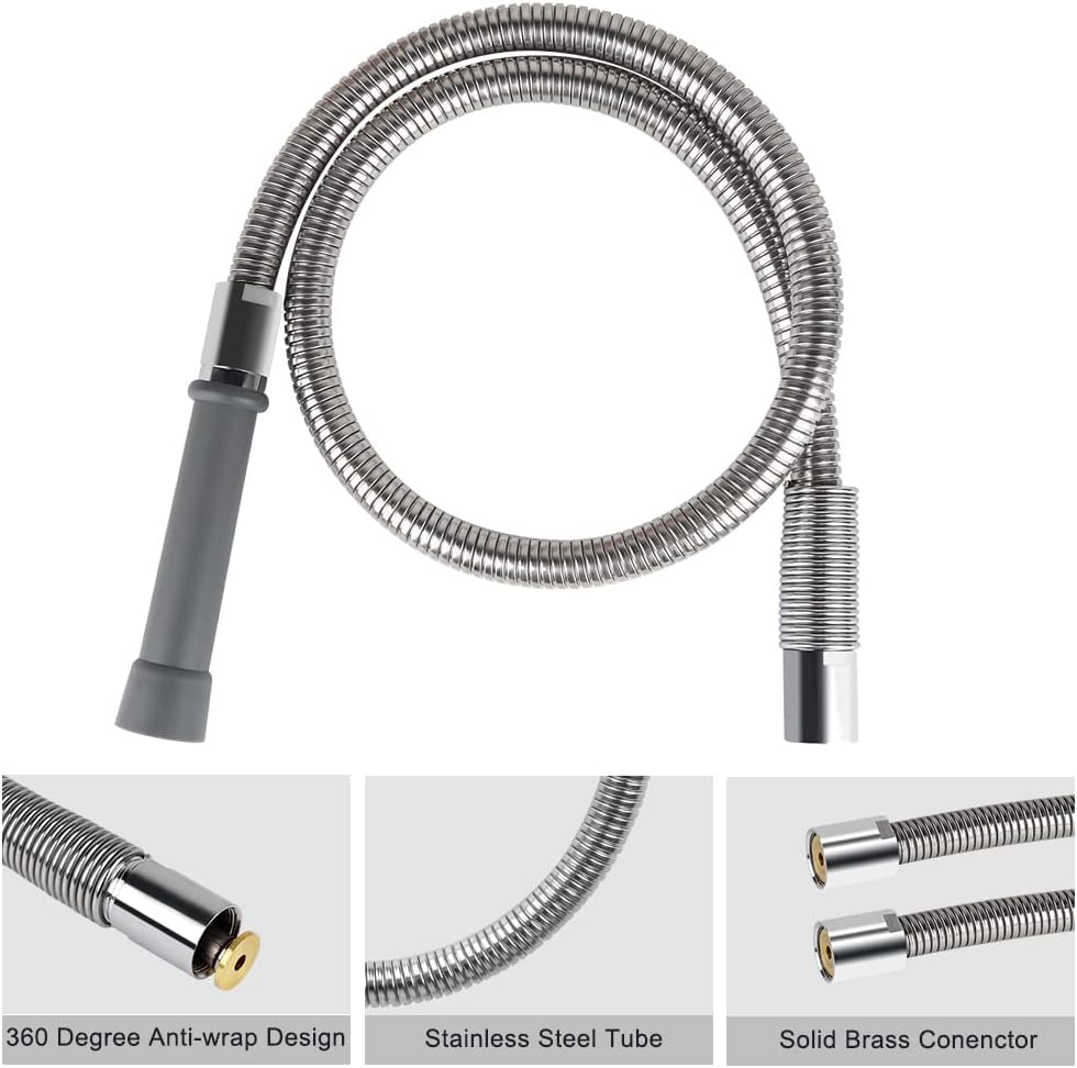 Pre Rinse Spray Hose with Heat Resistant Handle for Restaurant Kitchen Faucet, 44 Inch Commercial Sink Sprayer Hose Replacement B-0044-H Dish Spray Faucet Hose for T&S Brass