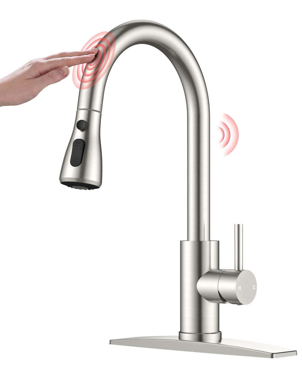 FORIOUS Black Kitchen Faucet with Pull Down Sprayer, High Arc Single Handle
