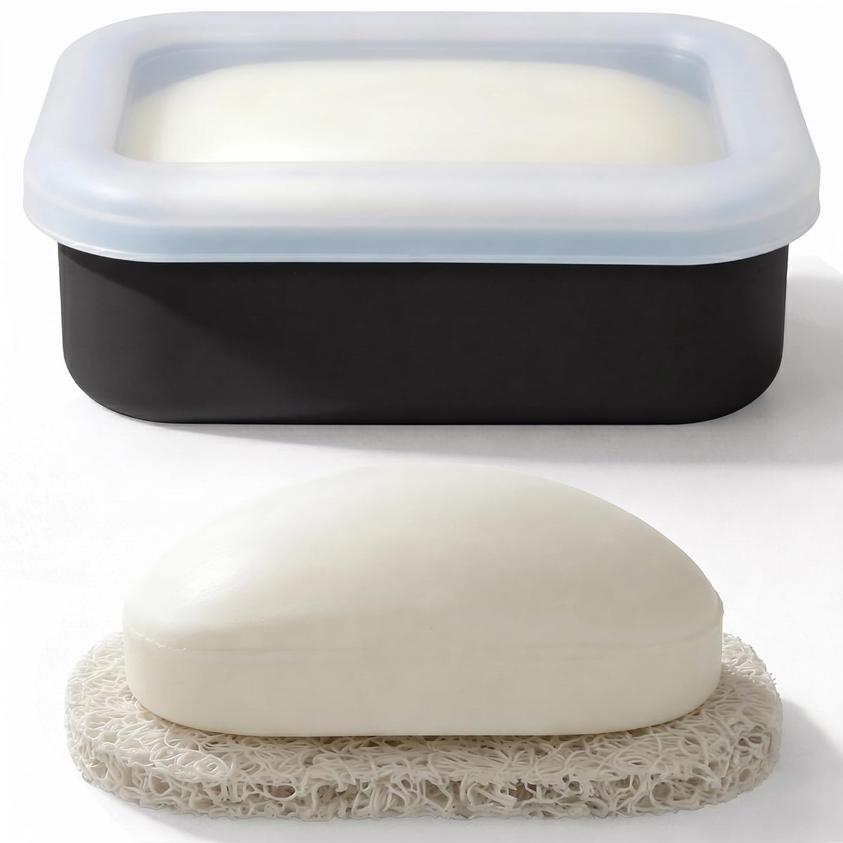 AIMAIAIMAI Enhanced Leak Proof Travel Soap Case, Compact Silicone Travel Soap Dish with Drainage Pad, Great for Gym, Camping, Bussines Trip (Black)