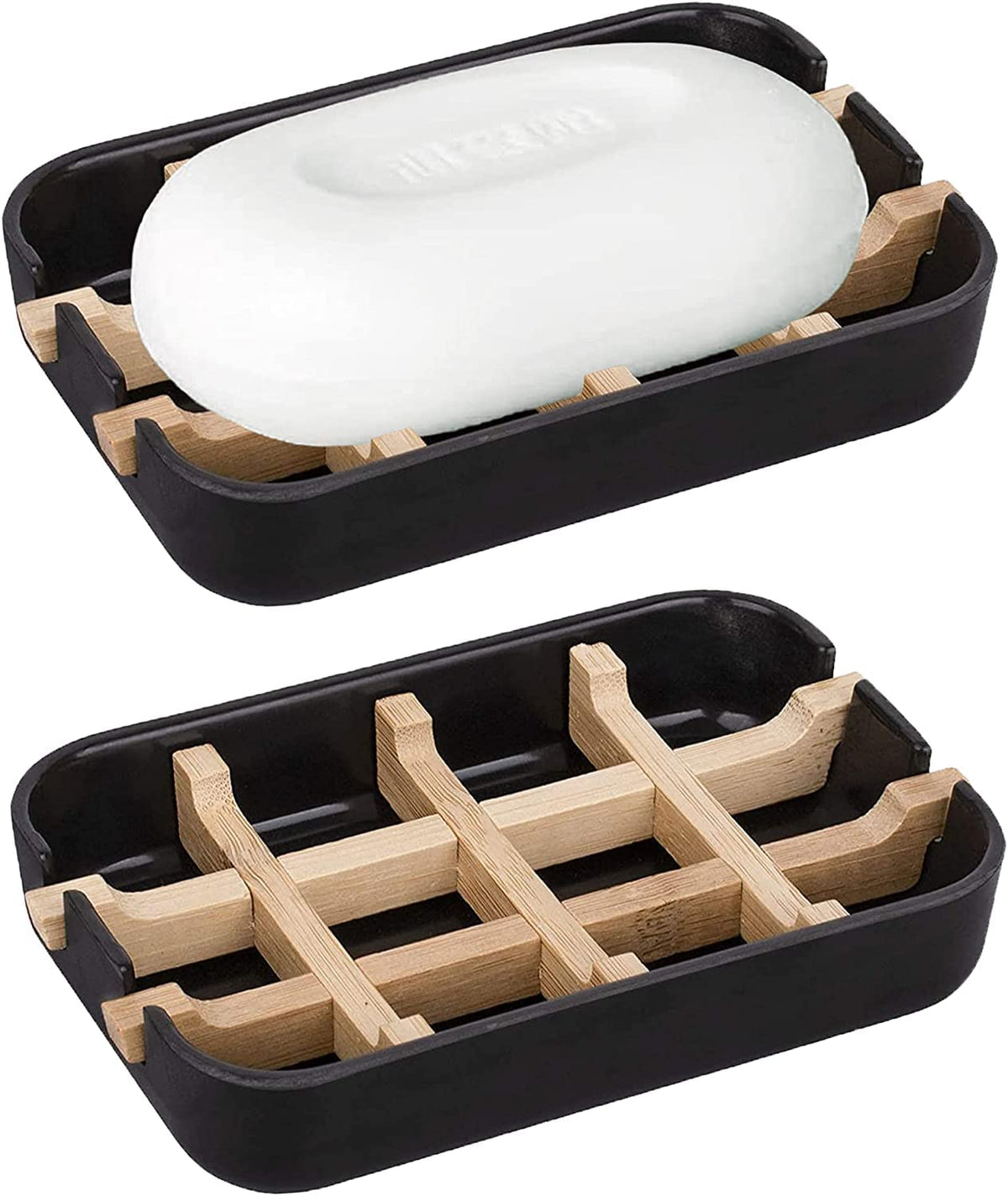 Aoheuo Modern Bamboo Fiber soap Holder and soap Dish Combination (Removable), White, 5.12 Long by 3 Wide, 0.98 inches high, Used in Kitchens, bathrooms, and bar Sinks