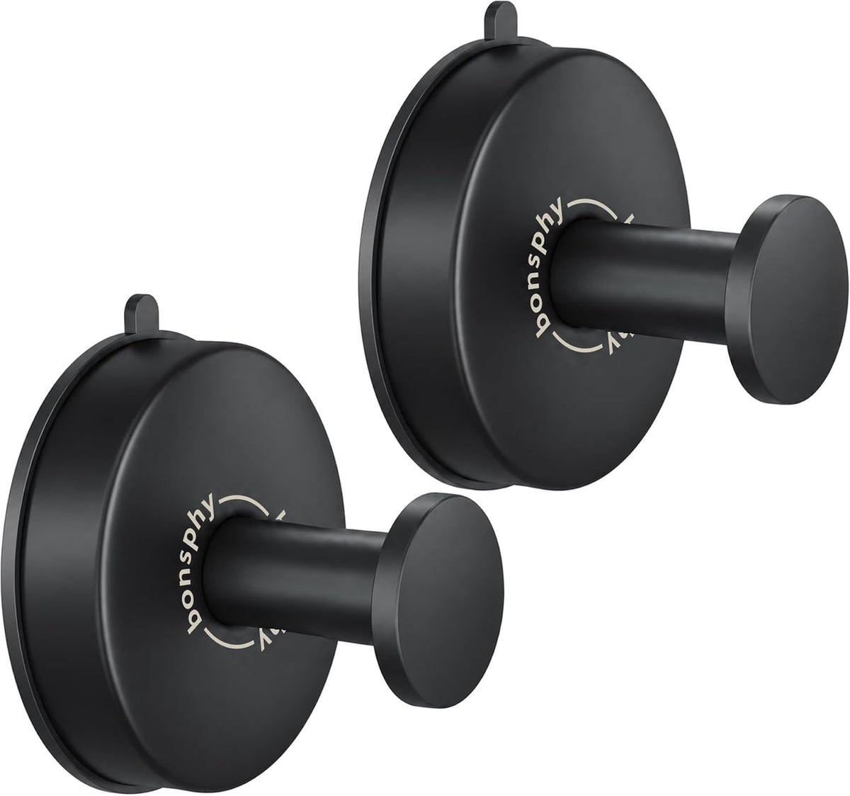 Suction Cup Shower Hooks for Bathroom, Matte Black, 2 Pack