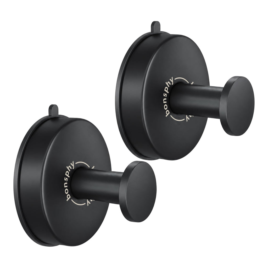 Suction Cup Shower Hooks for Bathroom, Matte Black, 2 Pack