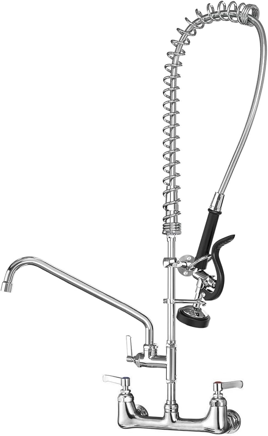 Commercial Sink Faucet with Sprayer for Kitchen: MSTJRY 42" Height 8" Center 14" Swing Spout Pre Rinse Assembly Wall Mount Commercial Faucet with Sprayer Fit for 3 Compartment Sink - Polished Chrome