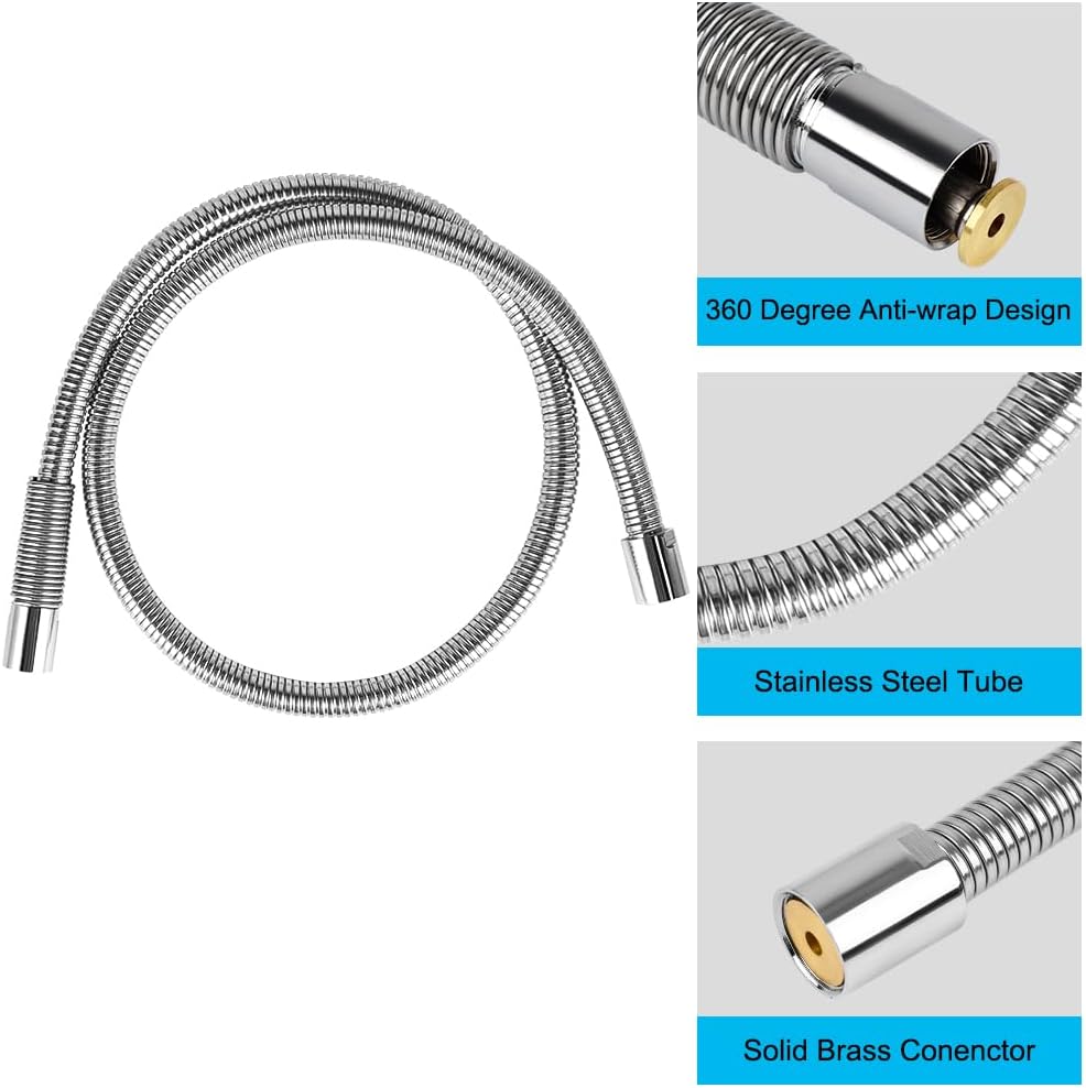 60 Inch Pre Rinse Spray Hose with Heat Resistant Handle Replacement B-0044 for T&S Brass, 1.42 GPM Commercial Sink Sprayer Hose for Restaurant Kitchen Sink Faucet
