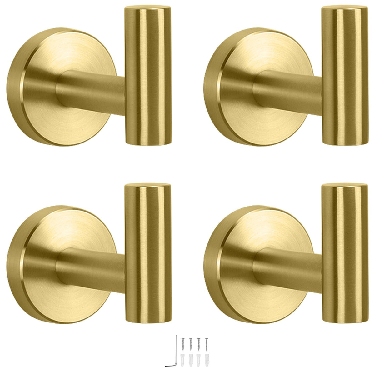 NearMoon Bath Towel Hooks- SUS 304 Stainless Steel Robe Hook Holder, Heavy Duty Coat Hook for Bathroom Livingroom Hotel Kitchen Garage, Wall Mounted- 4 Pack (Brushed Nickel)