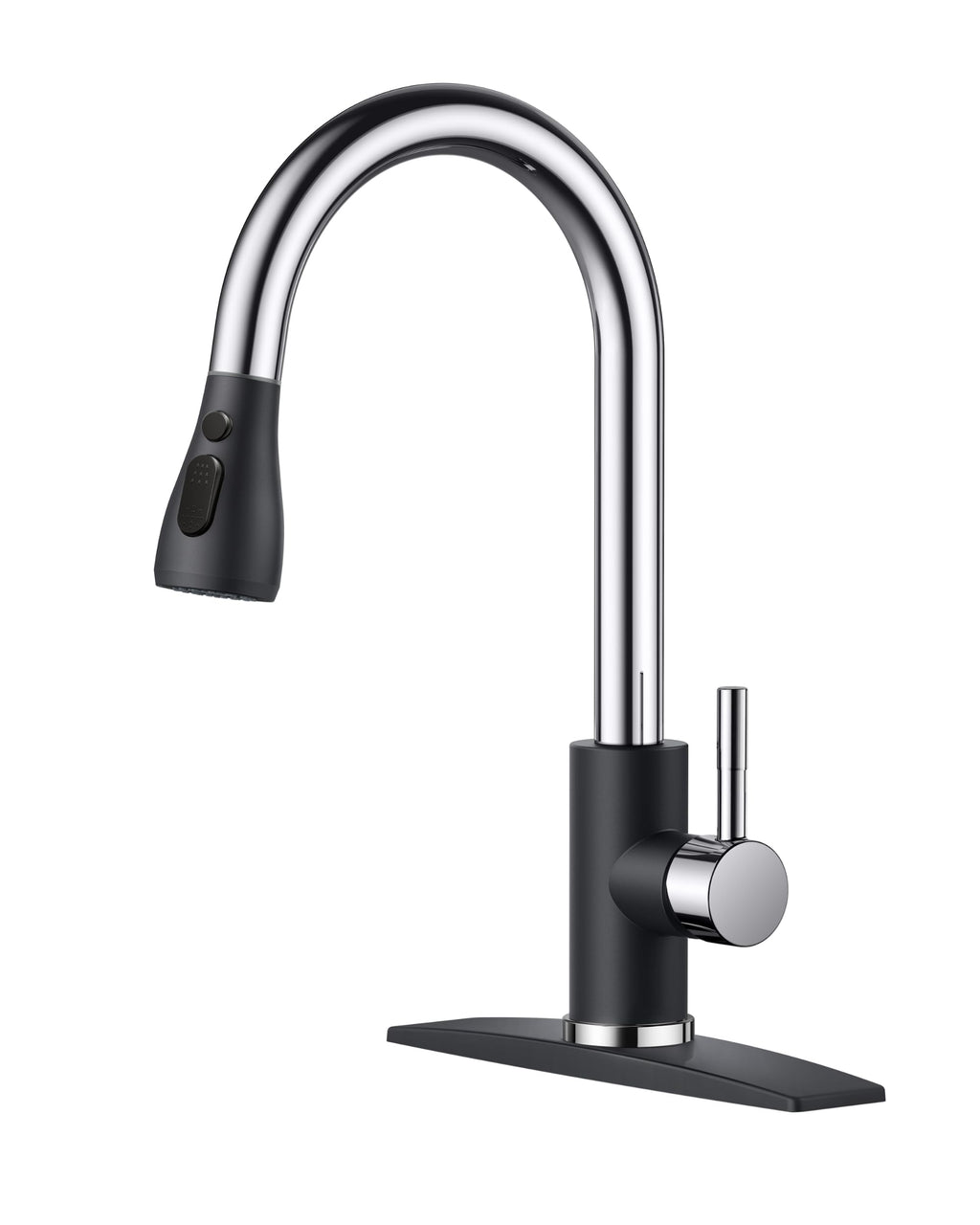 FORIOUS Black Kitchen Faucet with Pull Down Sprayer, High Arc Single Handle