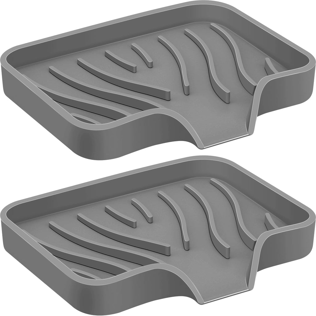 2PCS Self Draining Soap Holder,Spofit Silicone Soap Dish, Suitable for for Kitchen, Bathroom, Shower, Bath Tub,Soap Container (Beige)